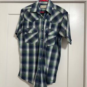 Roper Navy and Lime Plaid Button Down Shirt